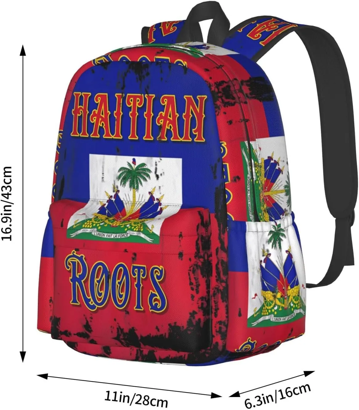 Haitian Roots Haiti Flag Large Travel Backpack Casual Backpacks Laptop Daypack Working Rucksack Lightweight Back Pack Sports Bag with Adjustable Shoulder Strap