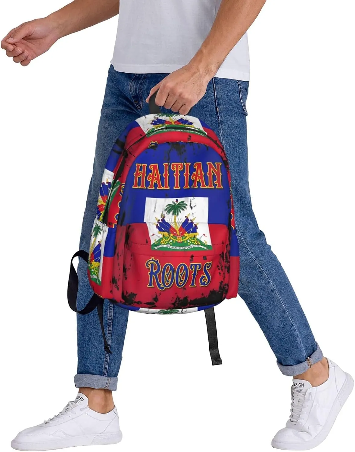Haitian Roots Haiti Flag Large Travel Backpack Casual Backpacks Laptop Daypack Working Rucksack Lightweight Back Pack Sports Bag with Adjustable Shoulder Strap