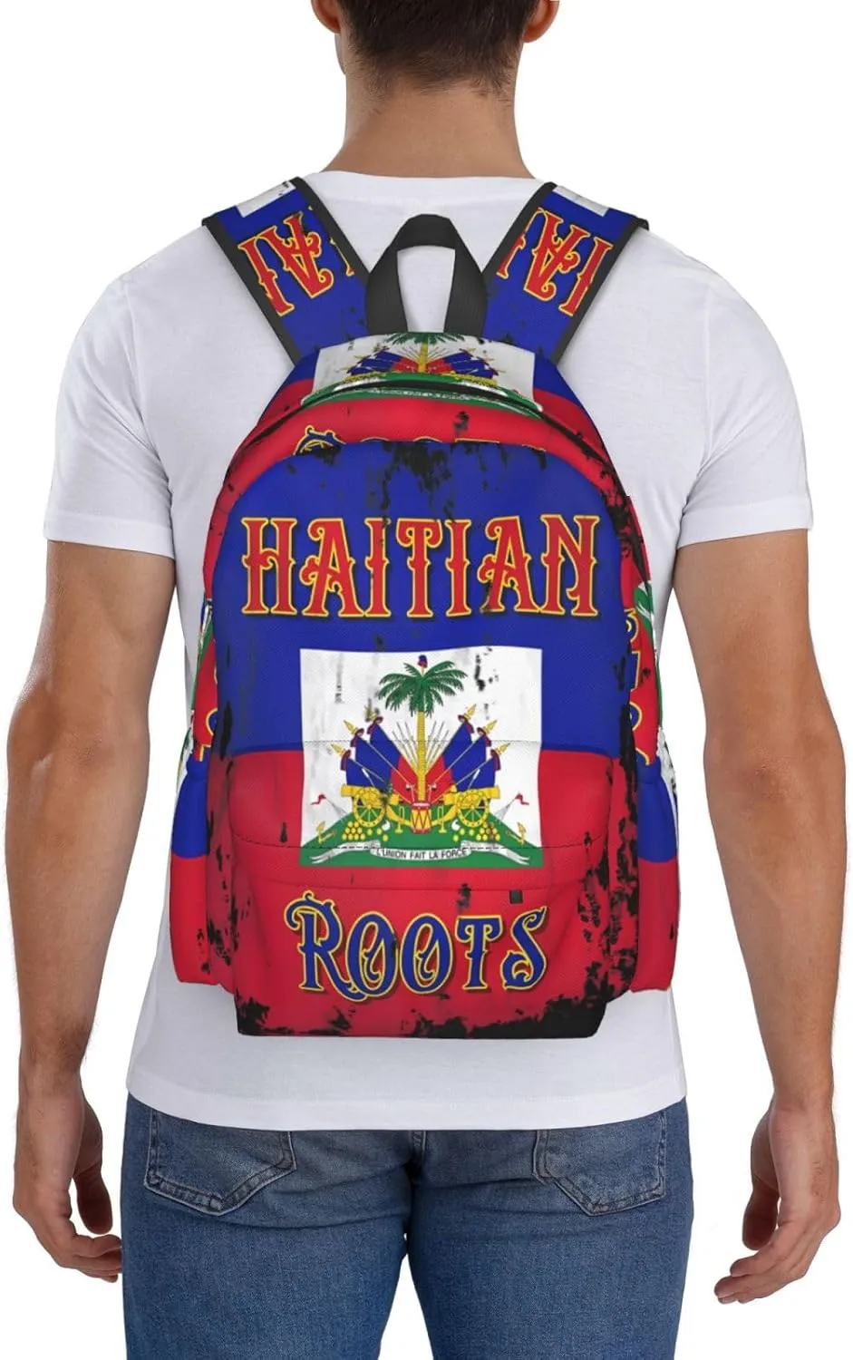 Haitian Roots Haiti Flag Large Travel Backpack Casual Backpacks Laptop Daypack Working Rucksack Lightweight Back Pack Sports Bag with Adjustable Shoulder Strap