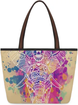 Hand-drawn Elephant Animal Tote Bag for Women Womens Handbags Tote Bag for Work Shopping Travel Beach
