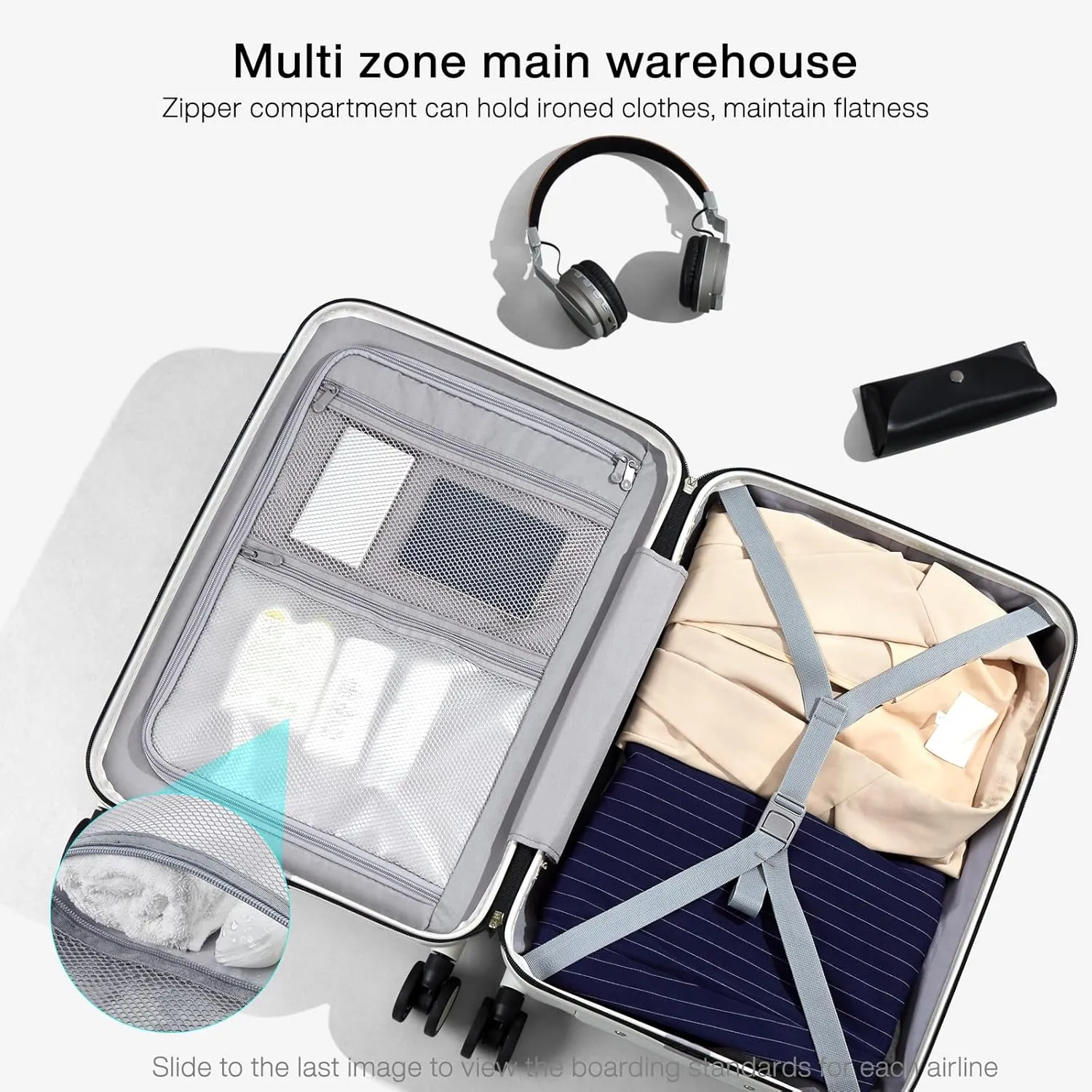 Hanke Grace Carry On Luggage with Wheels Airline Approved Hard Shell Suitcases with Front Pocket，Top Opening Luggage with TSA Lock for Short Business Travel，Dark Blue