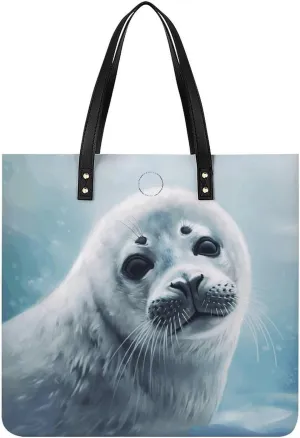 Harp Seal Painting Wallpaper Large Leather Handbags Women Fashion Handbag Multifunctional Travel Bag It Is A Great Gift for Mothers, Teachers, Friends, Bridesmaids