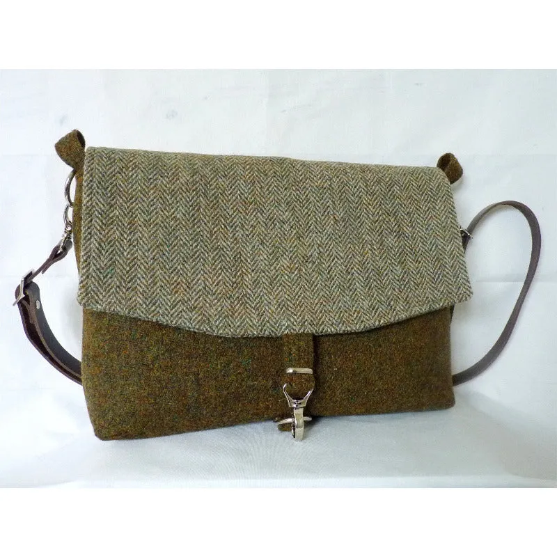 Harris Tweed Bag - Ingleborough Messenger Bag - Green & Herringbone