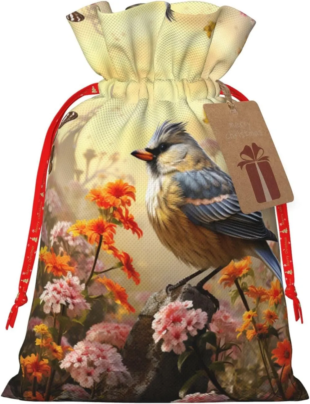 HaxigWcufx Christmas Gift Bag Sparrow Birds Sing Christmas Bags for Christmas Party Supplies Drawstring Bag Party Favors Bags Candy Sack Wrapping Bags for Presents Party