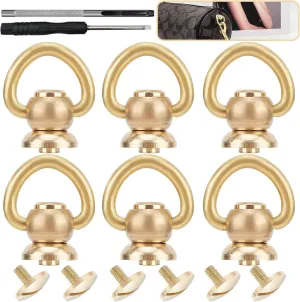 Heavy Duty Brass Rivet D Ring, 360 Rotatable, 6 Pcs Purse Rivets for DIY Leather Collar Belt Handbag Jeans