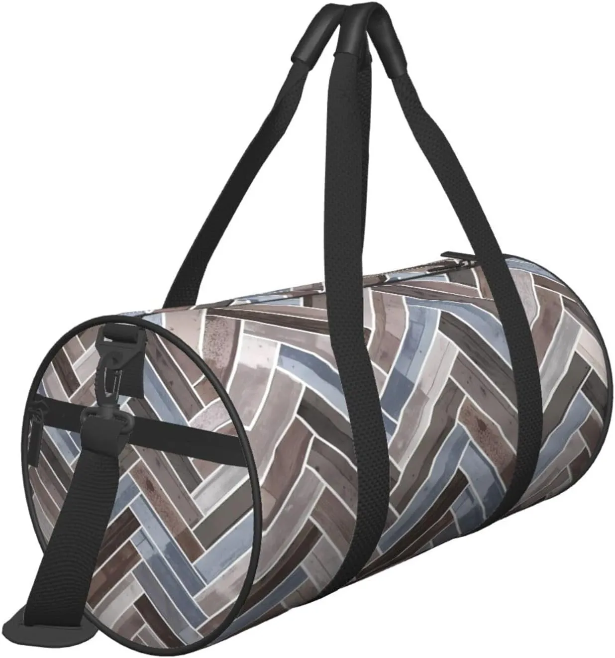Herringbone in Blue Brown Grey Round Travel Duffel Bag Large Capacity Gym Sports Bags for Hiking Vacation Trips