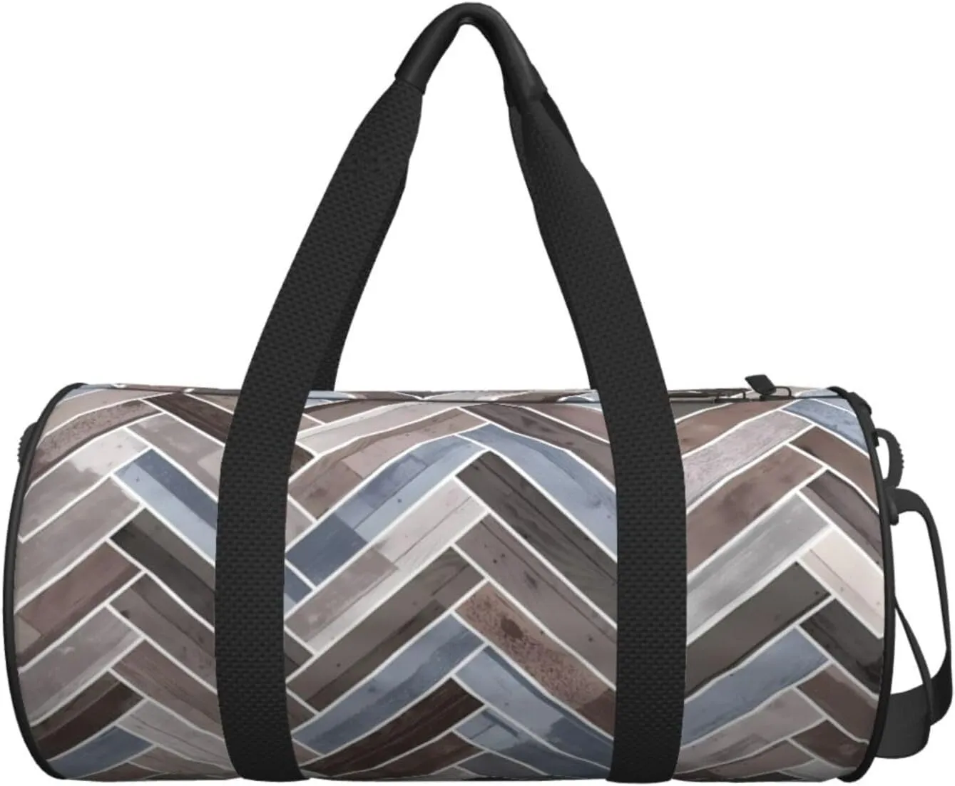 Herringbone in Blue Brown Grey Round Travel Duffel Bag Large Capacity Gym Sports Bags for Hiking Vacation Trips