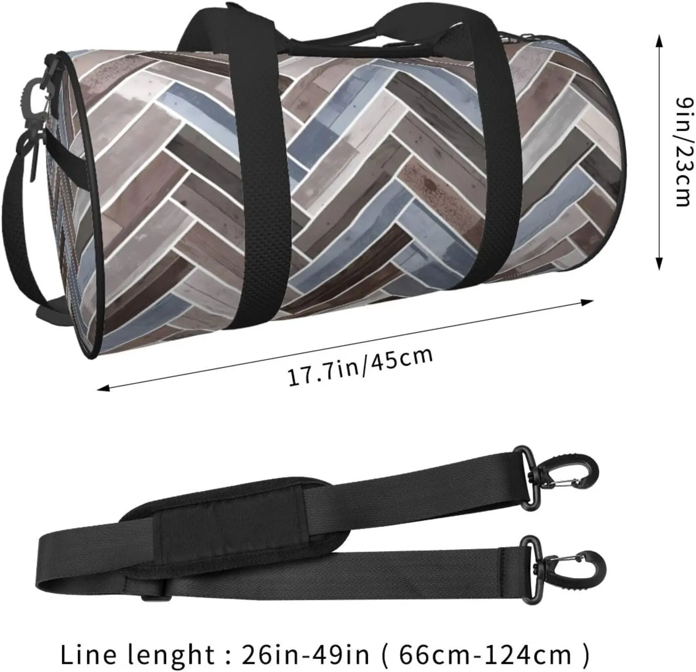 Herringbone in Blue Brown Grey Round Travel Duffel Bag Large Capacity Gym Sports Bags for Hiking Vacation Trips