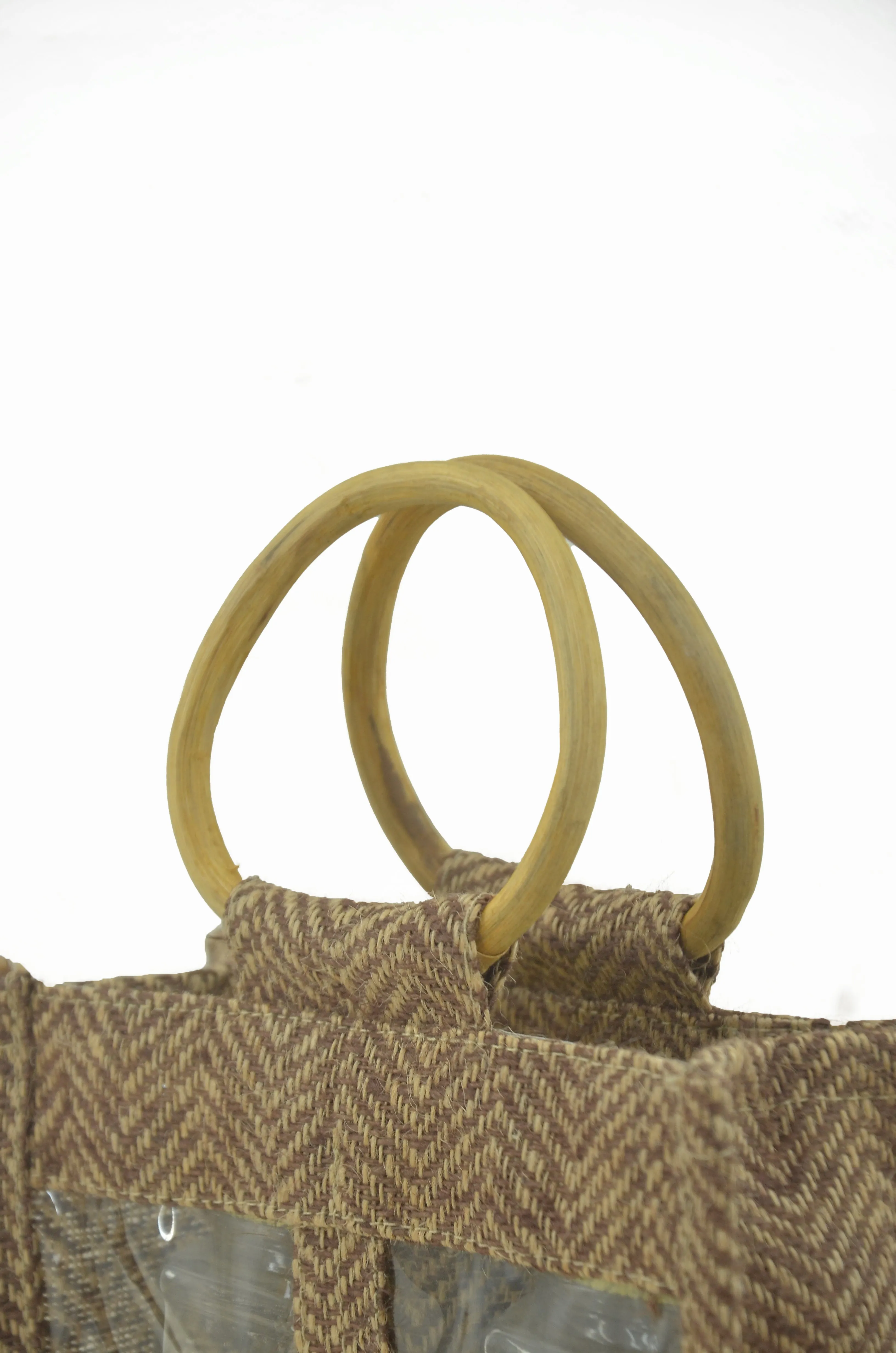 Herringbone Jute Jar Bag with Window - Brown (Pack of 2)