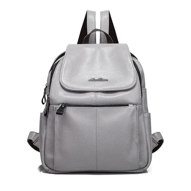 High Quality PU Leather Women Backpack Fashion Solid School Bags
