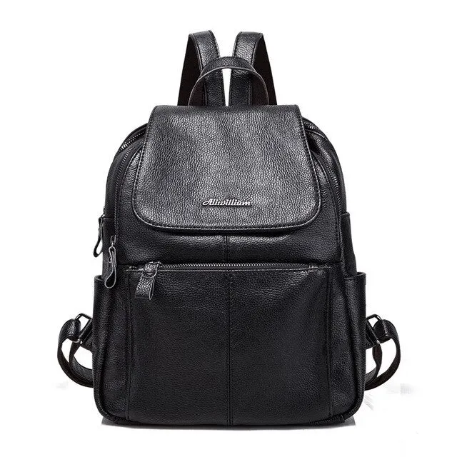 High Quality PU Leather Women Backpack Fashion Solid School Bags