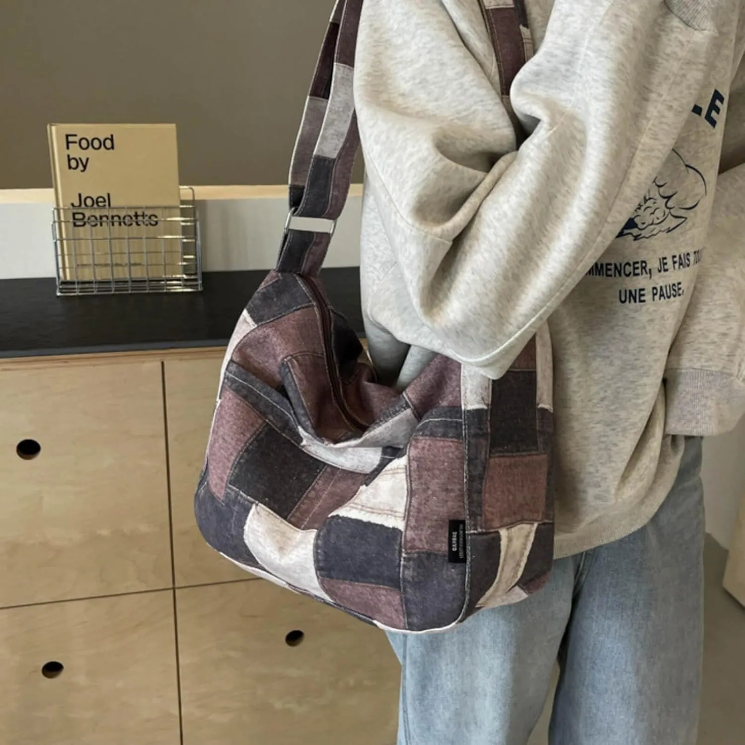 Hippie Crossbody Bags for Women 2024, Y2K Denim Messenger Tote Bag, Canvas Shoulder Boho Purse for Casual Travel