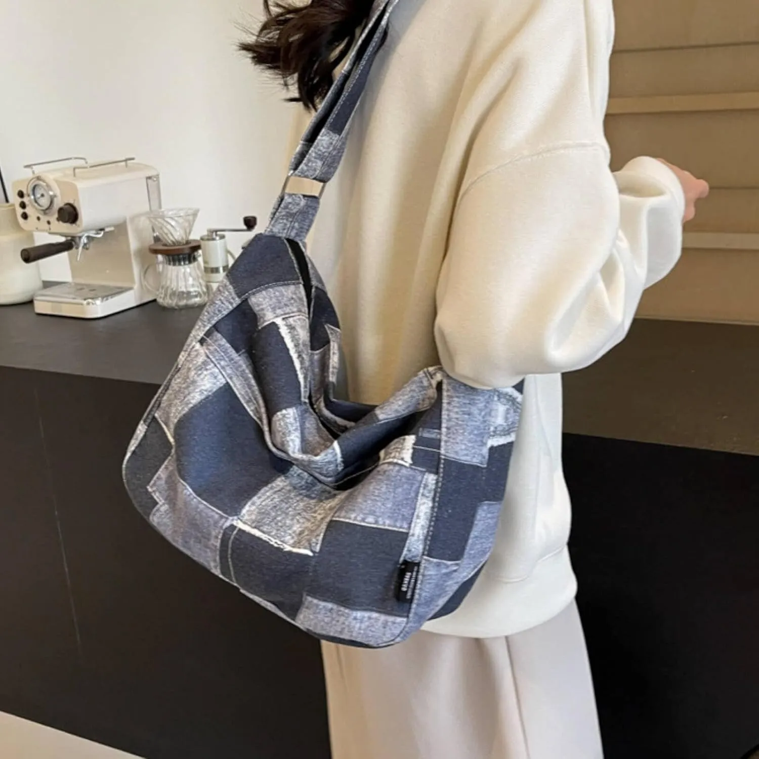 Hippie Crossbody Bags for Women 2024, Y2K Denim Messenger Tote Bag, Canvas Shoulder Boho Purse for Casual Travel