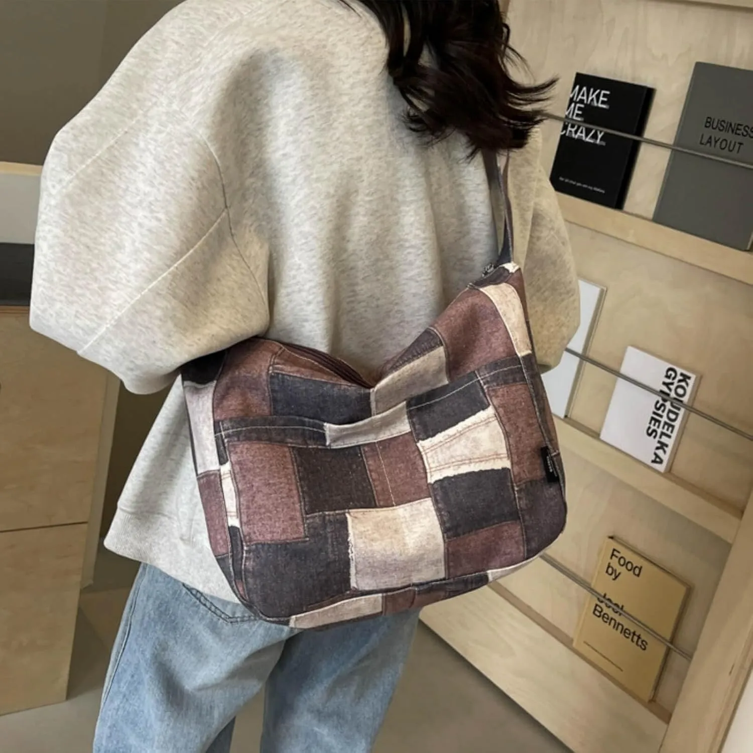 Hippie Crossbody Bags for Women 2024, Y2K Denim Messenger Tote Bag, Canvas Shoulder Boho Purse for Casual Travel
