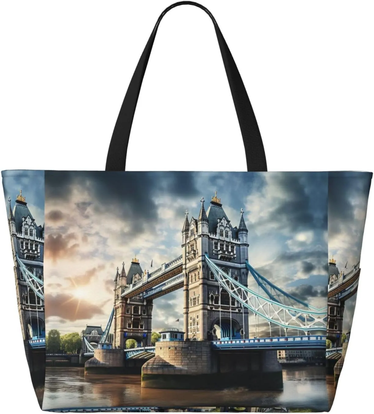 Historic Old Tower Bridge London Large Capacity Tote Bag With Zipper Sandproof Women Beach Bag Handbag Gym Bag Travel