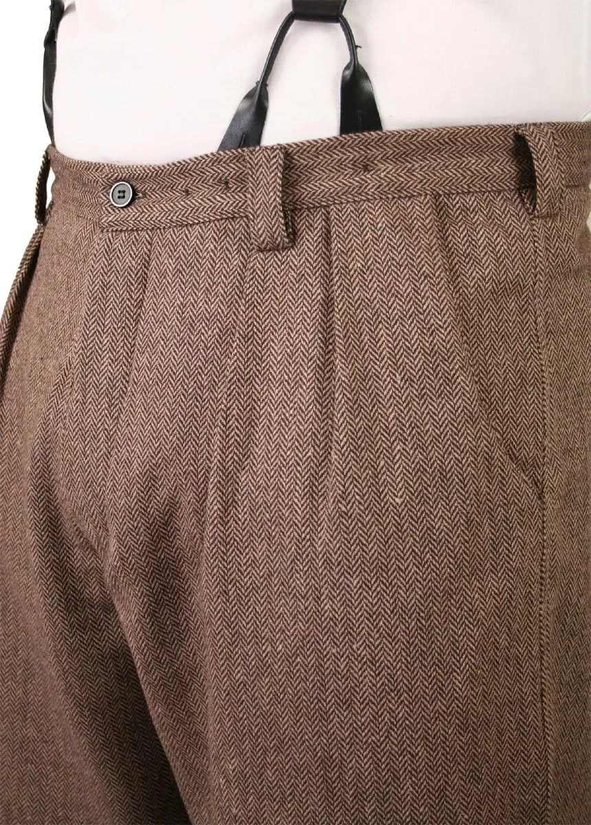 Historical Emporium Men's Wool Blend Herringbone Tweed Knickers, Victorian and Edwardian Short Pants with Suspender Buttons