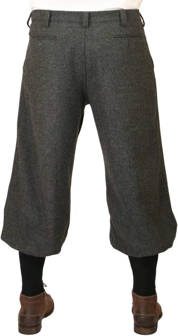Historical Emporium Men's Wool Blend Herringbone Tweed Knickers, Victorian and Edwardian Short Pants with Suspender Buttons
