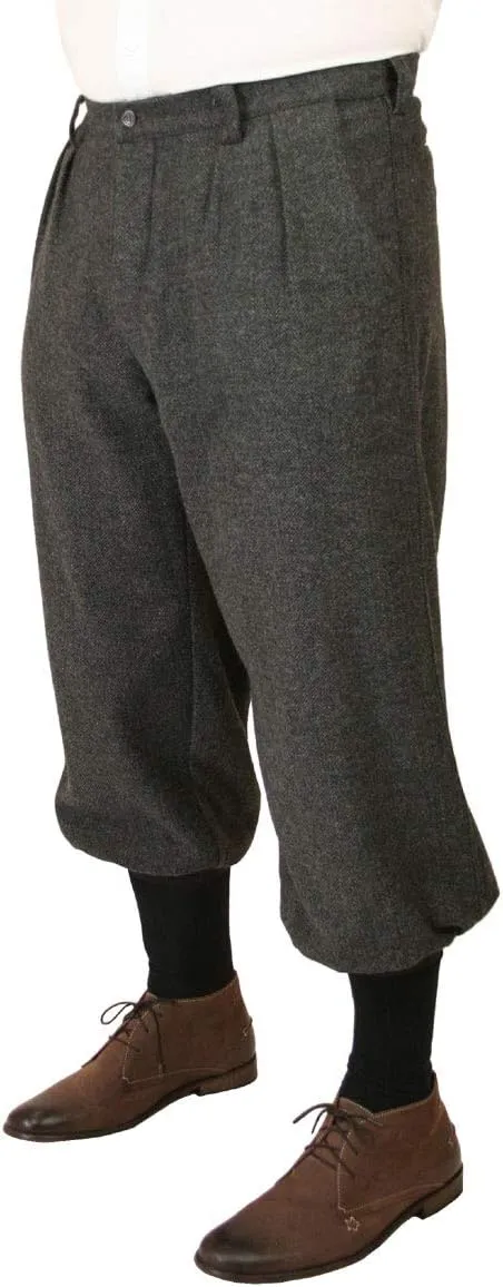 Historical Emporium Men's Wool Blend Herringbone Tweed Knickers, Victorian and Edwardian Short Pants with Suspender Buttons