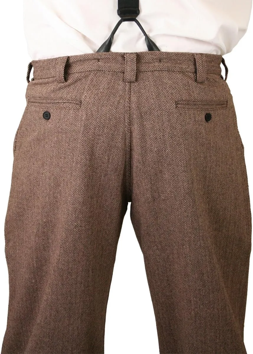 Historical Emporium Men's Wool Blend Herringbone Tweed Knickers, Victorian and Edwardian Short Pants with Suspender Buttons