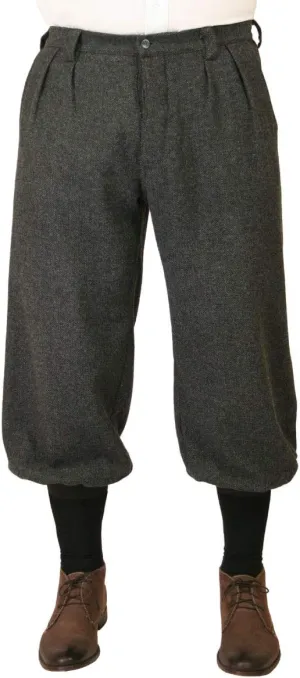 Historical Emporium Men's Wool Blend Herringbone Tweed Knickers, Victorian and Edwardian Short Pants with Suspender Buttons