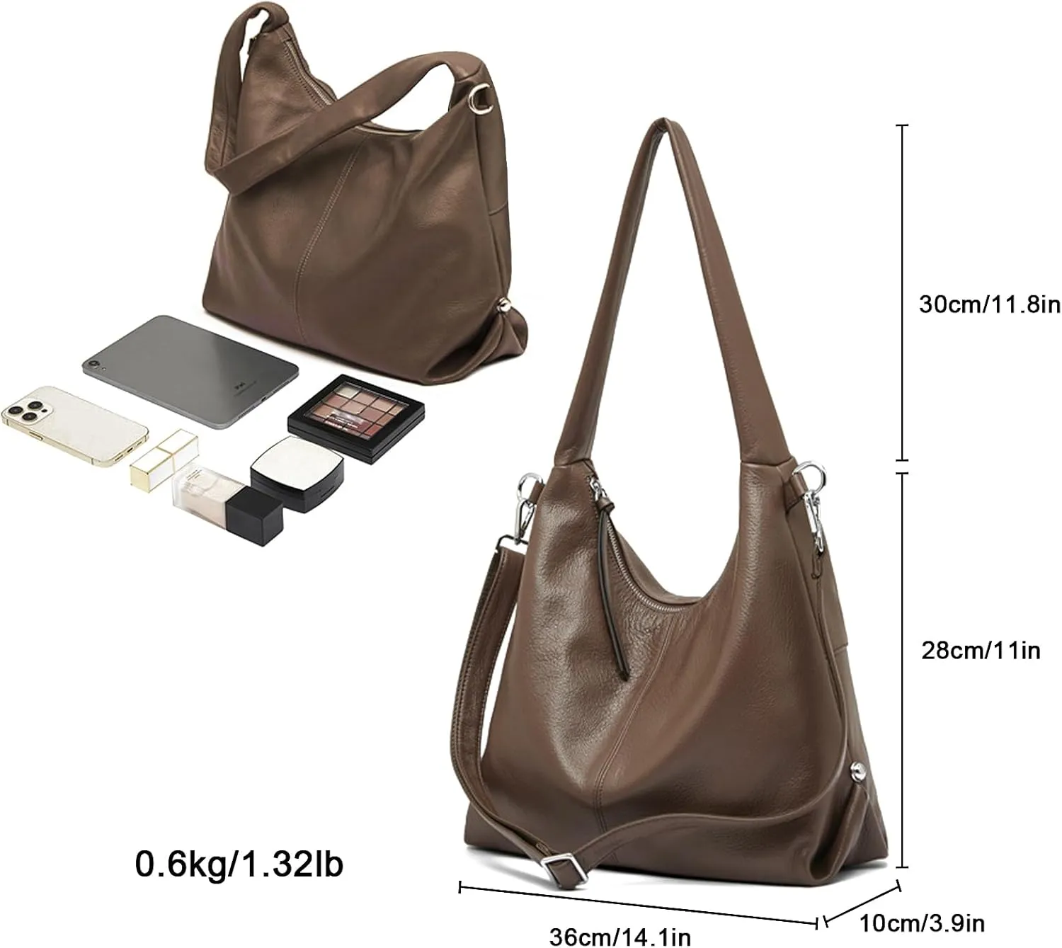Hobo Bag Purses and Handbags for Women, Genuine Leather Hobo Crossbody Bags, Shoulder Bag with Removable Strap