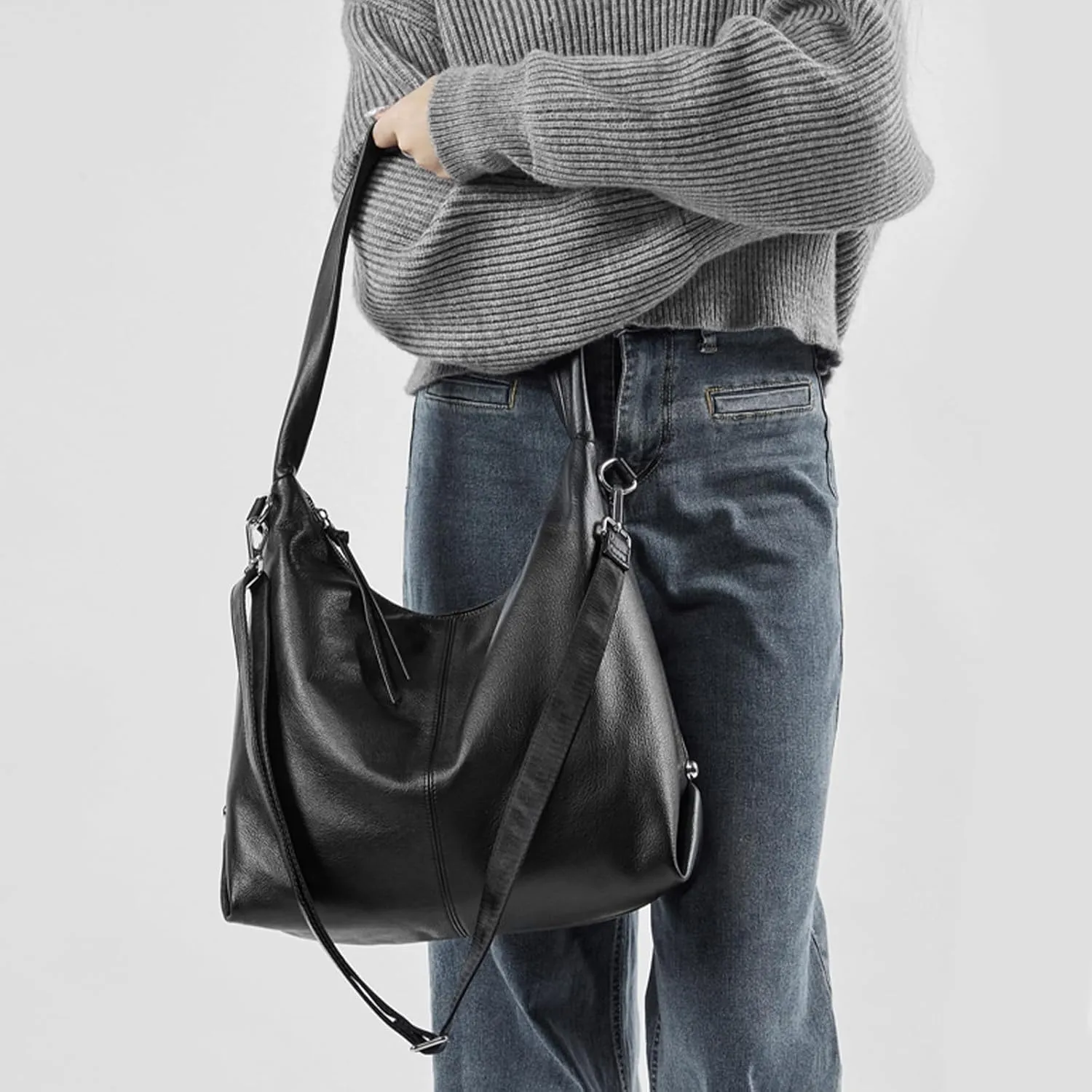 Hobo Bag Purses and Handbags for Women, Genuine Leather Hobo Crossbody Bags, Shoulder Bag with Removable Strap