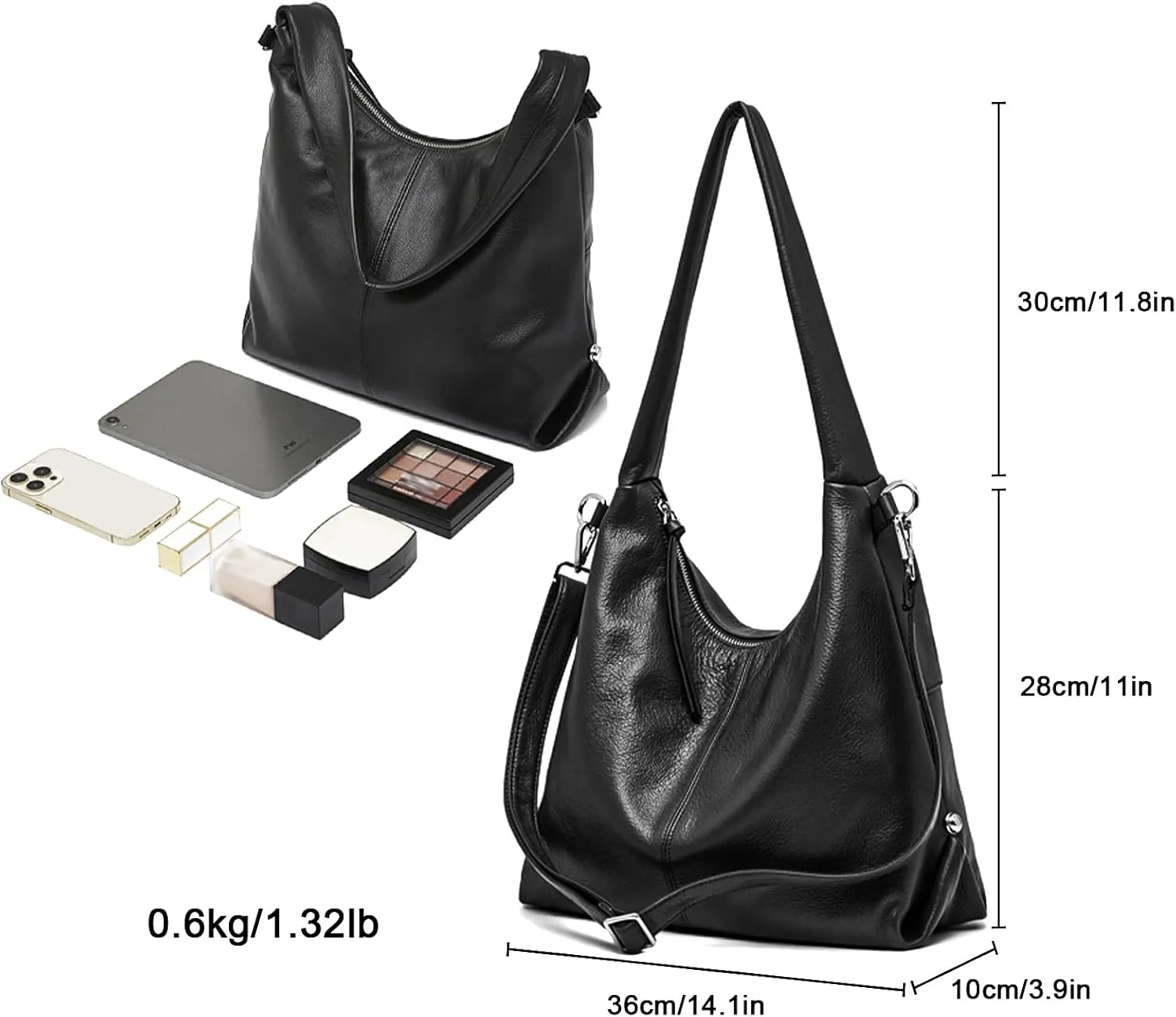 Hobo Bag Purses and Handbags for Women, Genuine Leather Hobo Crossbody Bags, Shoulder Bag with Removable Strap