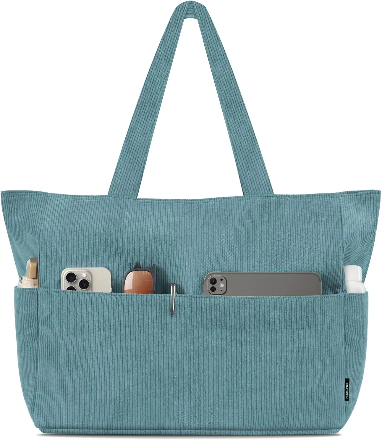 HOMESPON Large Corduroy Tote Bag for Women Everyday Shoulder Bag with Pockets and Zipper for Work Travel Vacation
