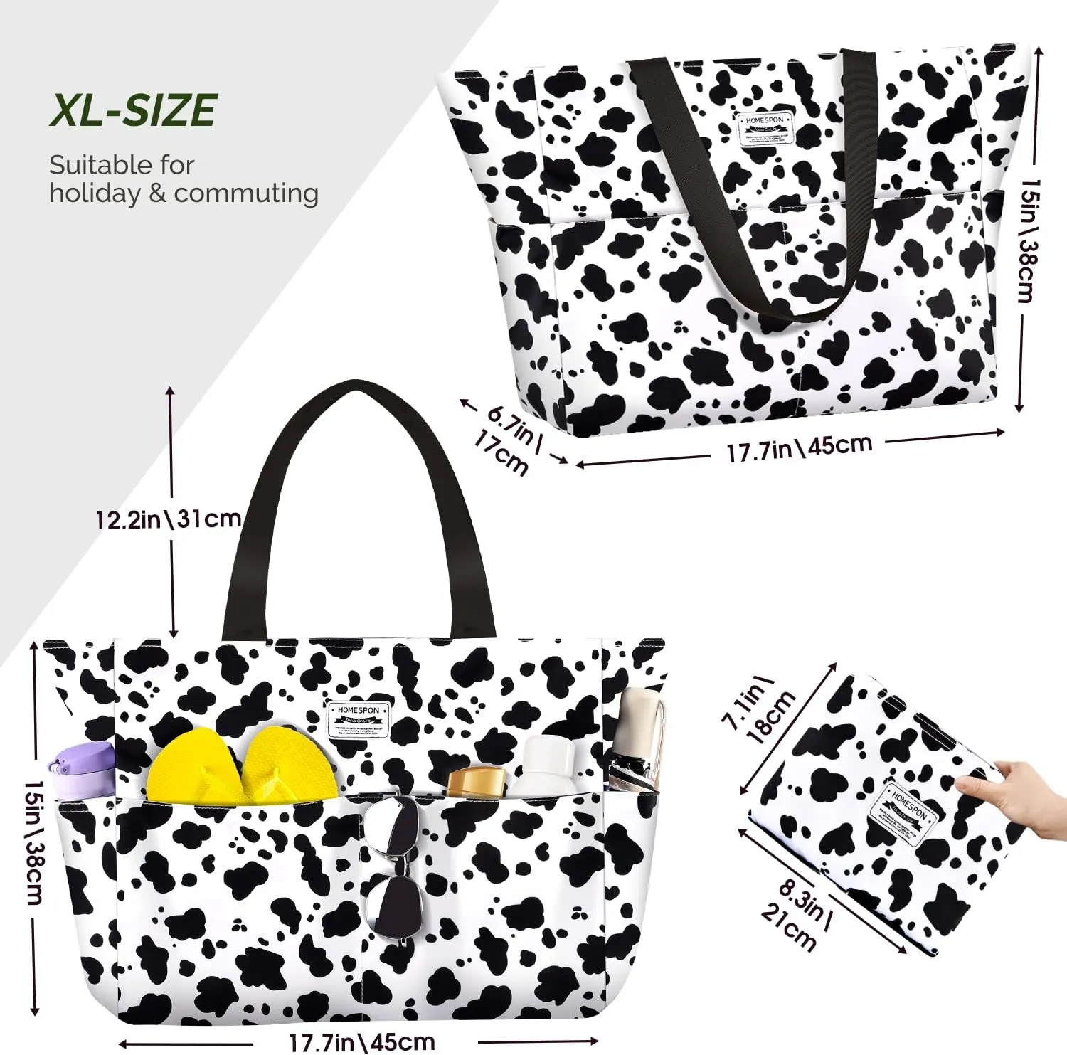 HOMESPON Large Waterproof Beach Bag for Women Sandproof Tote Bag Pool Bag with Zipper and Pockets for Travel Vacation Gym