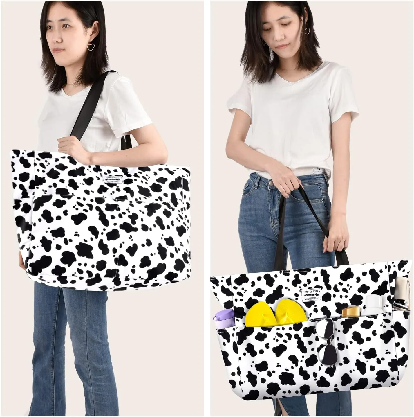 HOMESPON Large Waterproof Beach Bag for Women Sandproof Tote Bag Pool Bag with Zipper and Pockets for Travel Vacation Gym