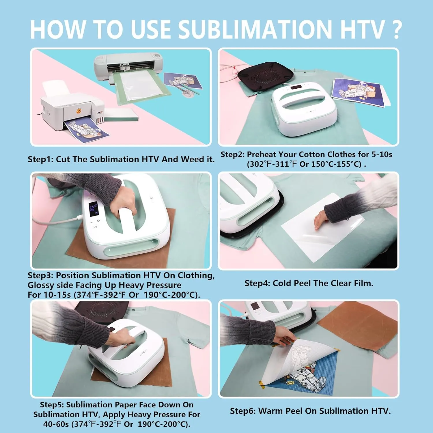 HTVRONT Sublimation HTV for Dark/Light Fabric - Matte Sublimation Vinyl 12" X 30FT - Sublimation Blanks for Sublimation Shirts/Bag/Hat/Pillow