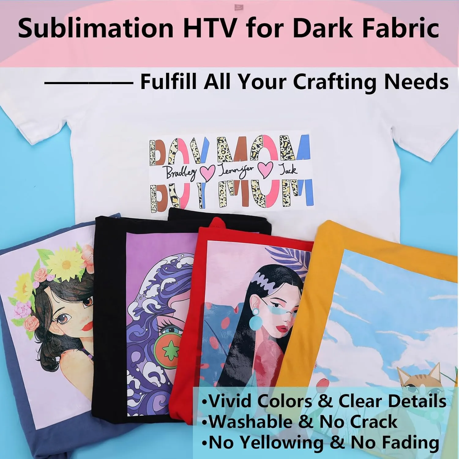 HTVRONT Sublimation HTV for Dark/Light Fabric - Matte Sublimation Vinyl 12" X 30FT - Sublimation Blanks for Sublimation Shirts/Bag/Hat/Pillow