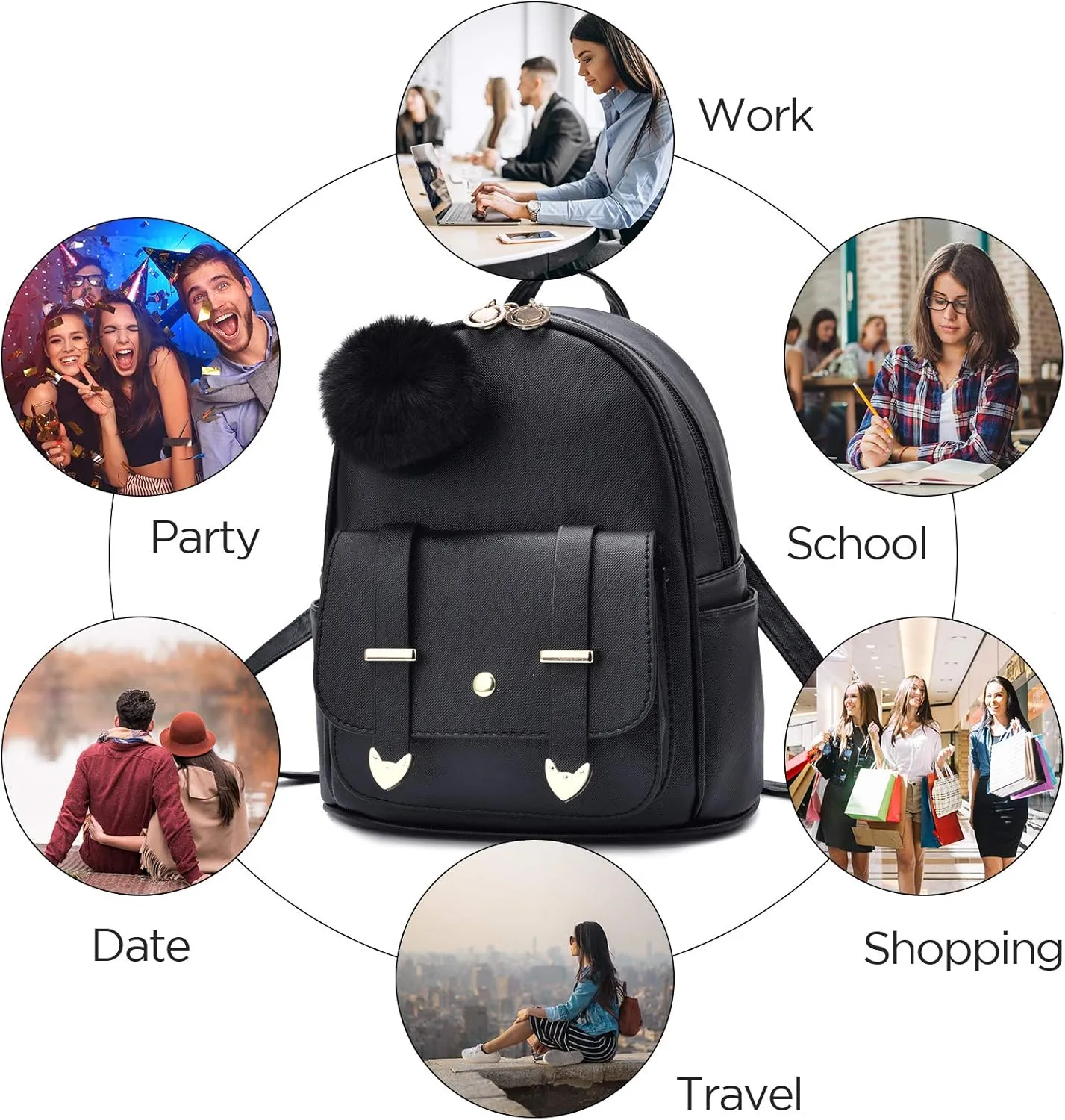 I IHAYNER Girls Fashion Backpack Mini Backpack Purse for Women Teenage Girls Purses PU Leather Pompom Backpack Shoulder Bag