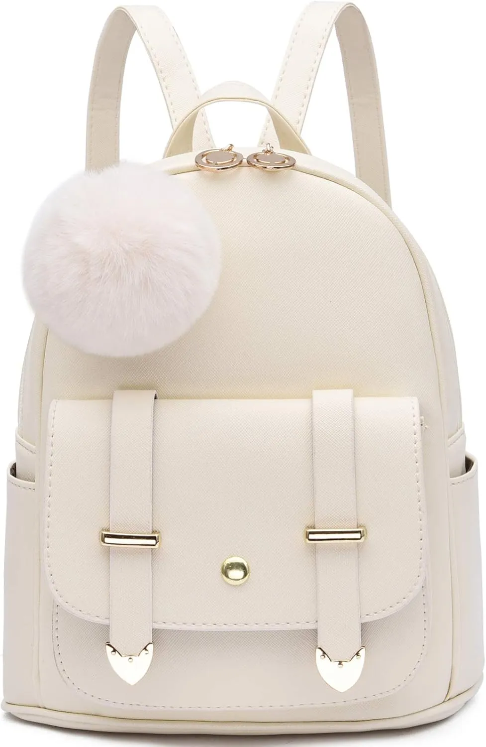 I IHAYNER Girls Fashion Backpack Mini Backpack Purse for Women Teenage Girls Purses PU Leather Pompom Backpack Shoulder Bag