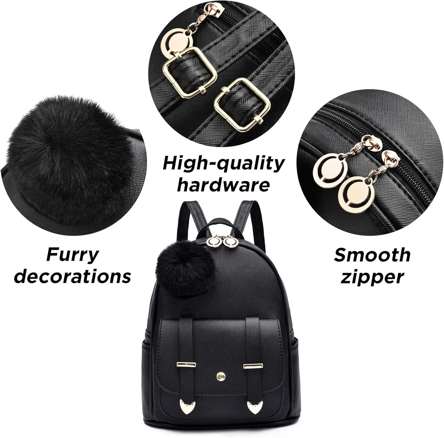 I IHAYNER Girls Fashion Backpack Mini Backpack Purse for Women Teenage Girls Purses PU Leather Pompom Backpack Shoulder Bag