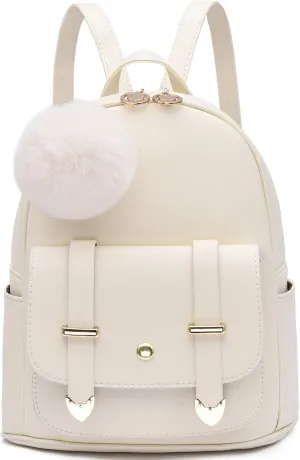 I IHAYNER Girls Fashion Backpack Mini Backpack Purse for Women Teenage Girls Purses PU Leather Pompom Backpack Shoulder Bag