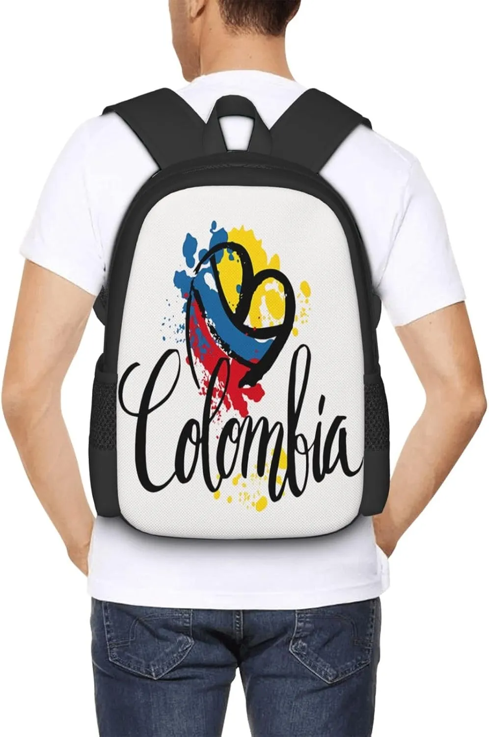 I Love Colombia National Flag Colors Heart Casual Backpack Large Capacity Backpacks 15 Inch Laptop Back Pack Travel Rucksack Daypack Commuter Bags with Adjustable Strap for Camping