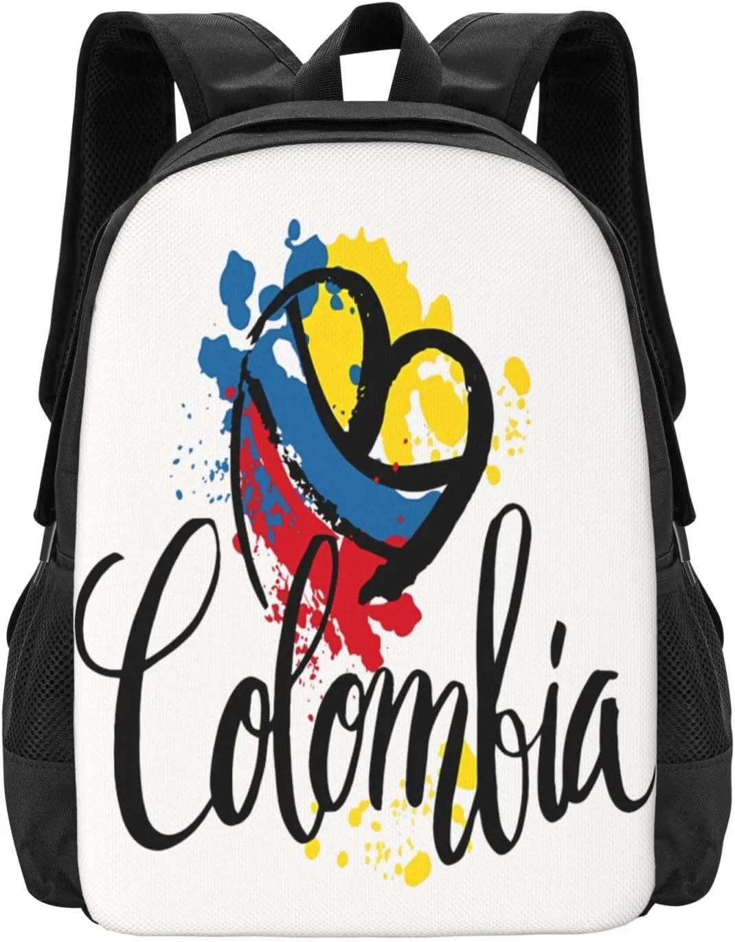 I Love Colombia National Flag Colors Heart Casual Backpack Large Capacity Backpacks 15 Inch Laptop Back Pack Travel Rucksack Daypack Commuter Bags with Adjustable Strap for Camping
