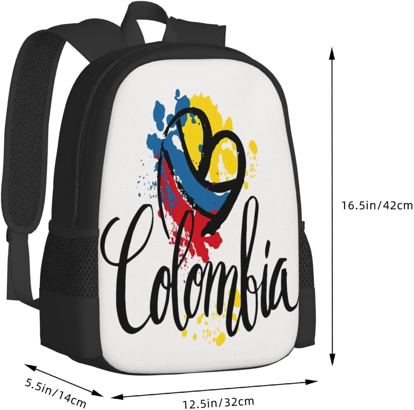 I Love Colombia National Flag Colors Heart Casual Backpack Large Capacity Backpacks 15 Inch Laptop Back Pack Travel Rucksack Daypack Commuter Bags with Adjustable Strap for Camping
