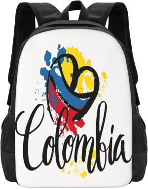 I Love Colombia National Flag Colors Heart Casual Backpack Large Capacity Backpacks 15 Inch Laptop Back Pack Travel Rucksack Daypack Commuter Bags with Adjustable Strap for Camping