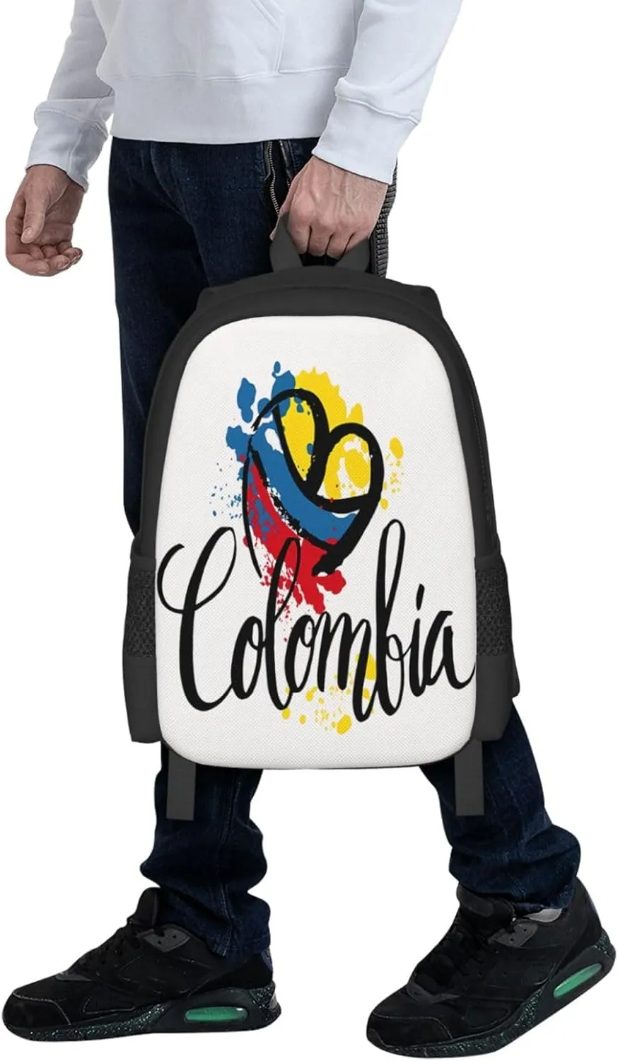 I Love Colombia National Flag Colors Heart Casual Backpack Large Capacity Backpacks 15 Inch Laptop Back Pack Travel Rucksack Daypack Commuter Bags with Adjustable Strap for Camping
