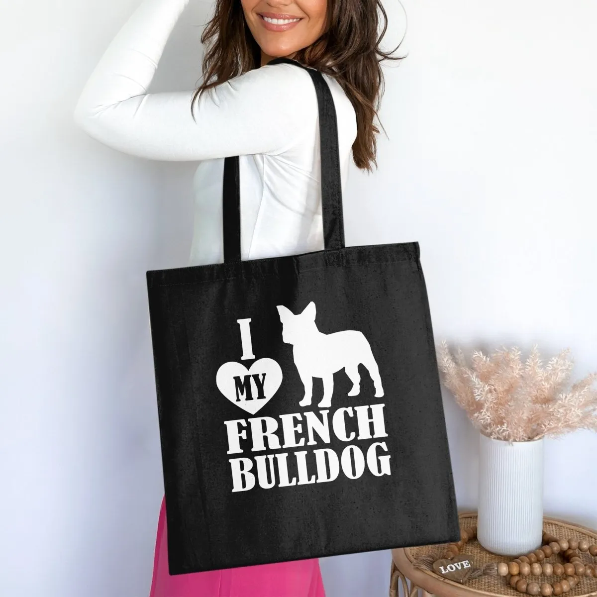 I Love My French Bulldog Tote Bags