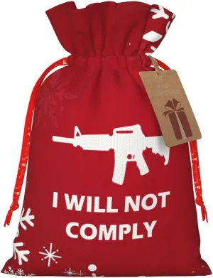 I Will Not Comply Christmas Drawstring Bag Gift Bag, Red Storage Bag, Christmas Gift Bags, Christmas Fabric Bags Suitable For Parties, Including Label Cards