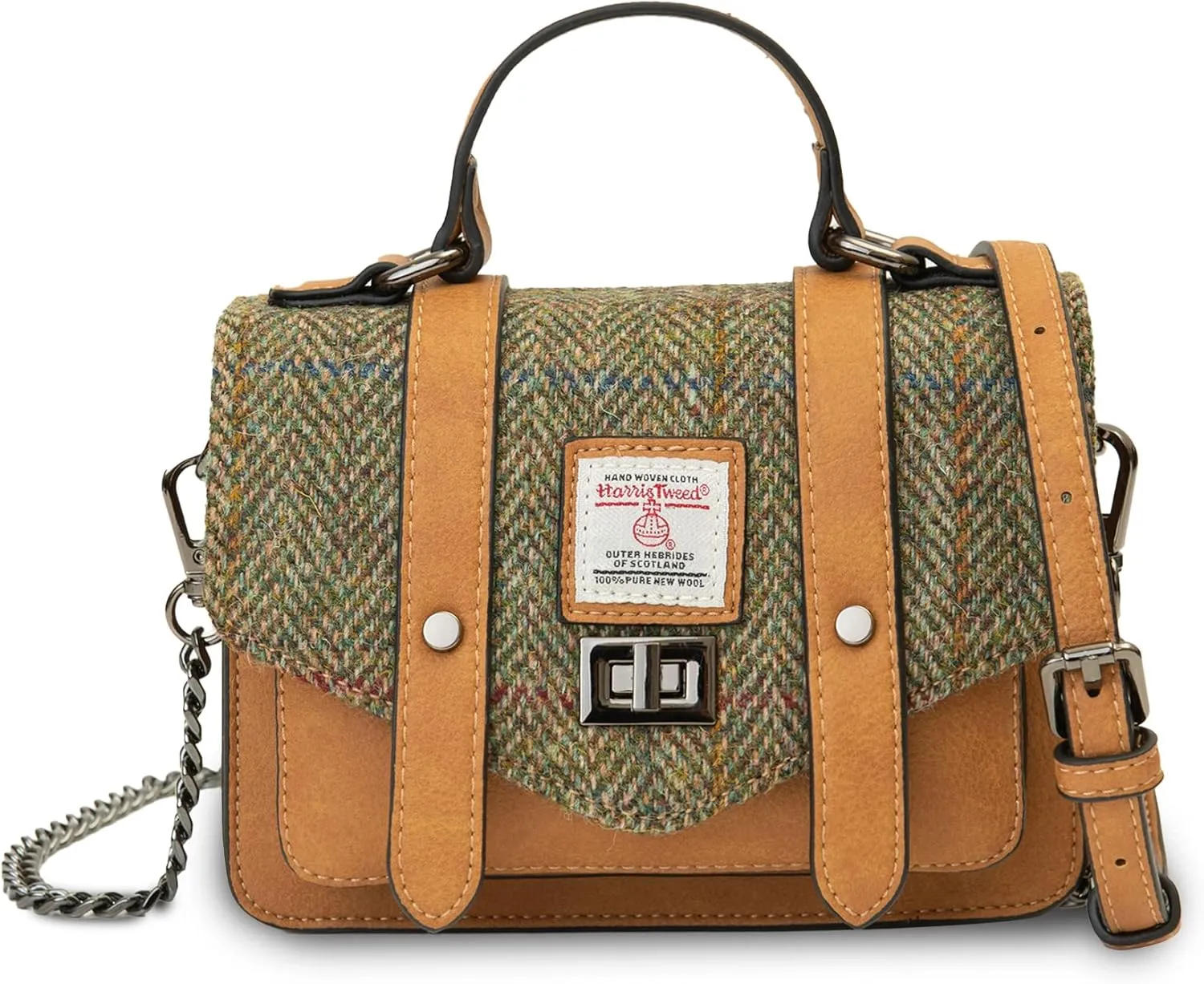 Islander The Baby Satchel harris tweed women's shoulder bags, Chestnut Herringbone, Mini