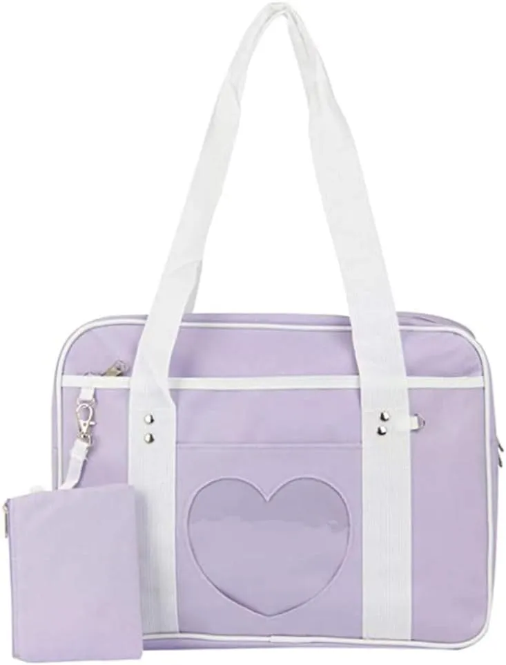 Ita Bag Heart Shape Window Japanese Handbag Large JK Bag Duffle Purse Anime Satchels for Lolita Comic DIY Cosplay Blue