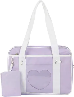 Ita Bag Heart Shape Window Japanese Handbag Large JK Bag Duffle Purse Anime Satchels for Lolita Comic DIY Cosplay Blue