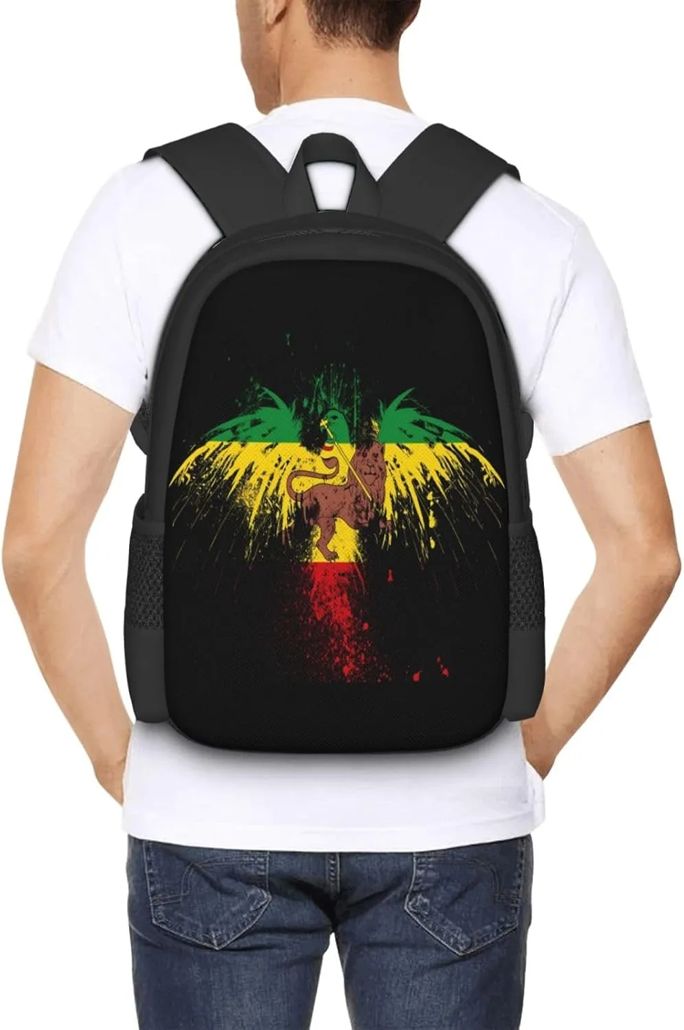 Jamaican Flag Eagle Lion Casual Backpacks Large Capacity Backpack Laptop Rucksack Sport Daypack Commuter Bags with Adjustable Strap for Traveling Camping