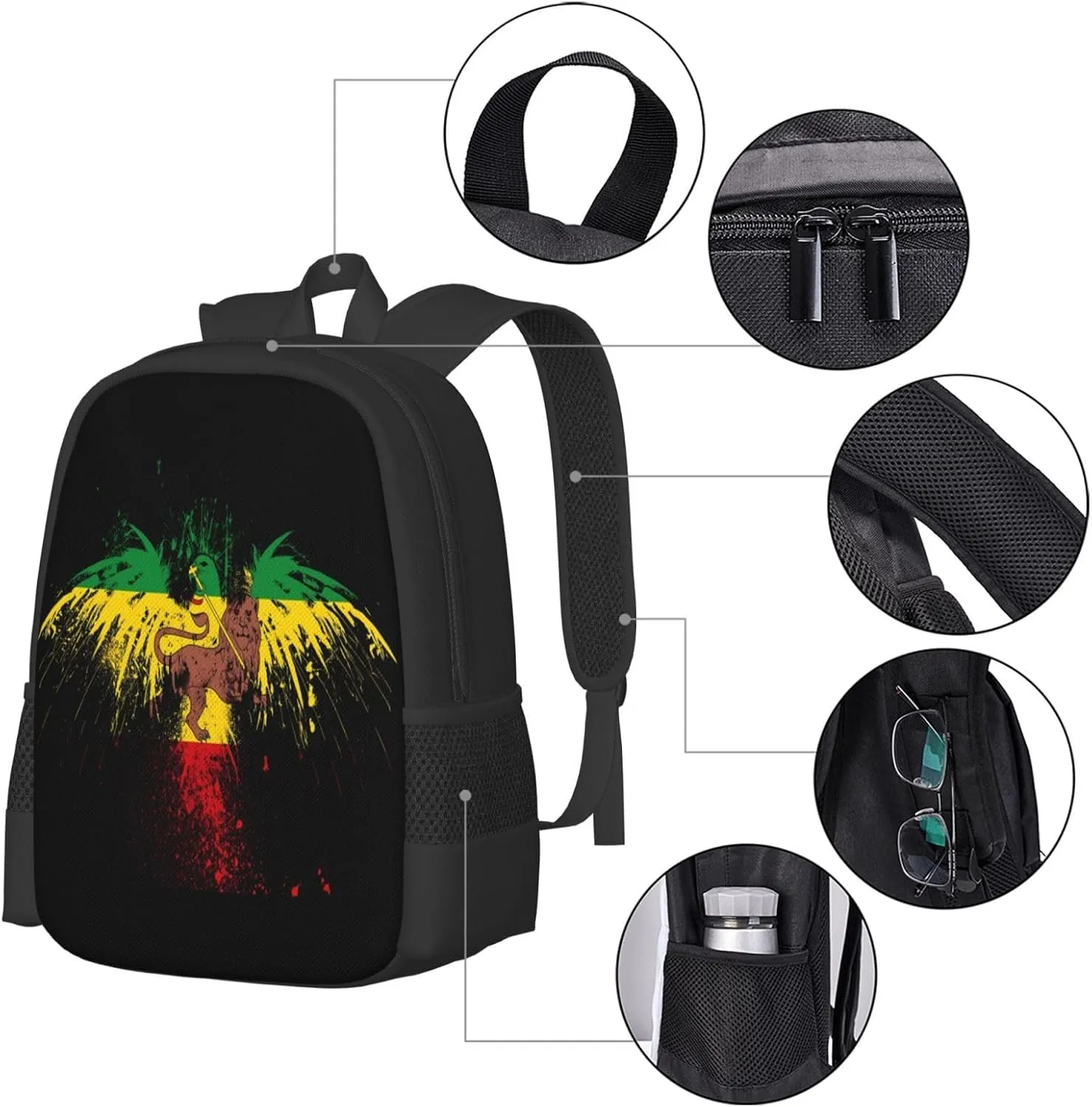 Jamaican Flag Eagle Lion Casual Backpacks Large Capacity Backpack Laptop Rucksack Sport Daypack Commuter Bags with Adjustable Strap for Traveling Camping