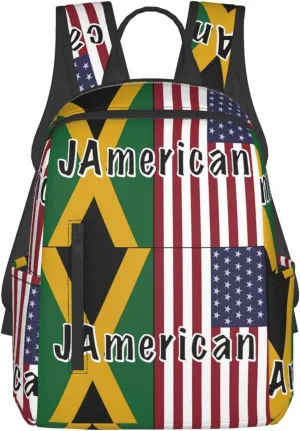 Jamaican Roots And American Flag Travel Backpacks Casual Laptop Backpack Sport Rucksack Large Capacity Daypack Multi-Pockets Adjustable Strap Bag for Working Hiking