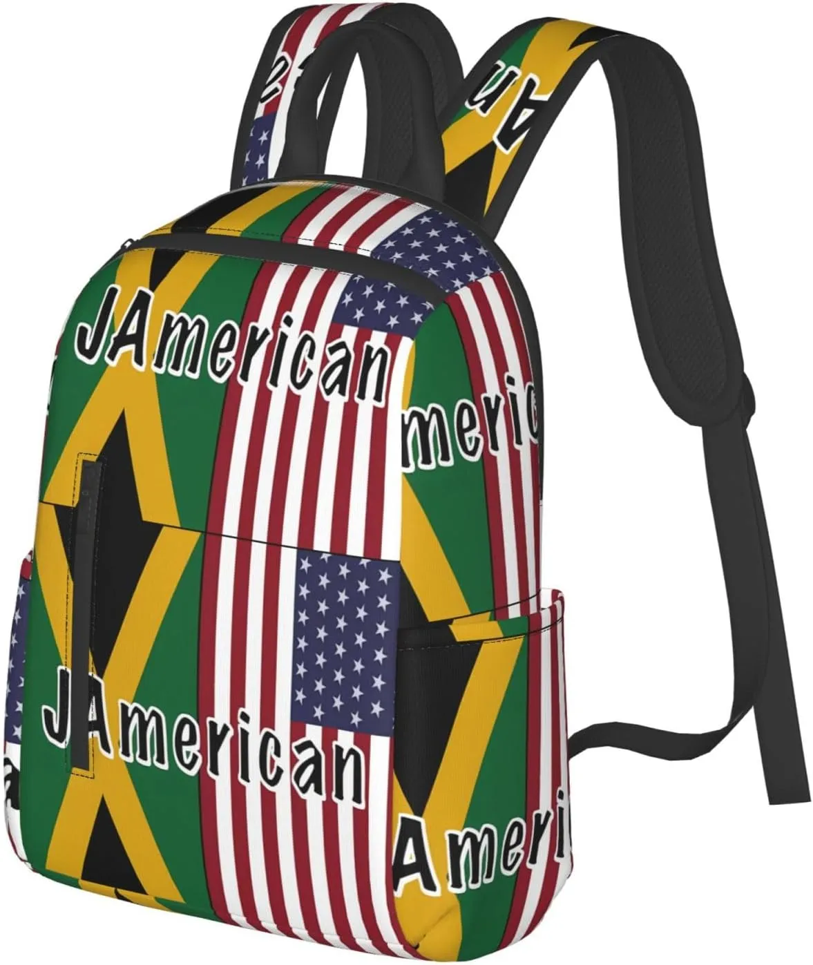 Jamaican Roots And American Flag Travel Backpacks Casual Laptop Backpack Sport Rucksack Large Capacity Daypack Multi-Pockets Adjustable Strap Bag for Working Hiking